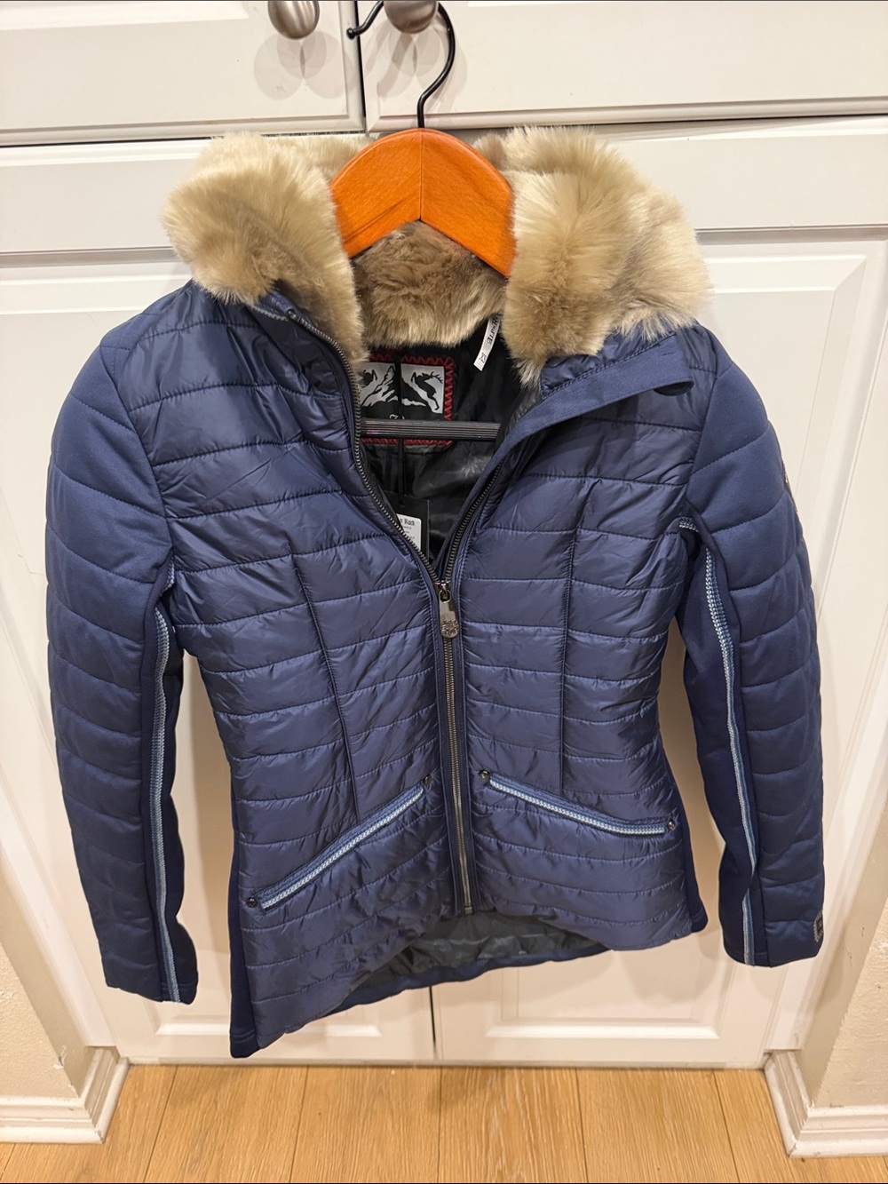 Alp N Rock Navy Quilted Puffer Jacket with Faux Fur Trim